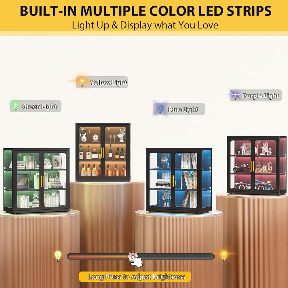 Display Cabinet with Glass Doors and Adjustable Shelves,34" Tall Bookcas...