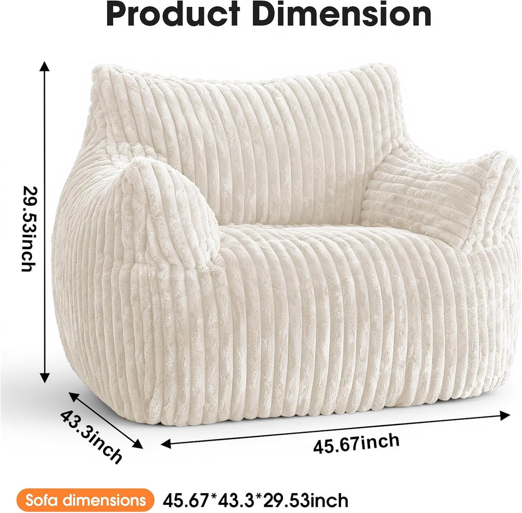 Giant Bean Bag Chair for Adults, Oversized Memory Foam Bean Bag Sofa with Armrests, Large Comfy Fluffy Single Lounges Mini Couch for Living Room, Bedroom & Dorm Beige