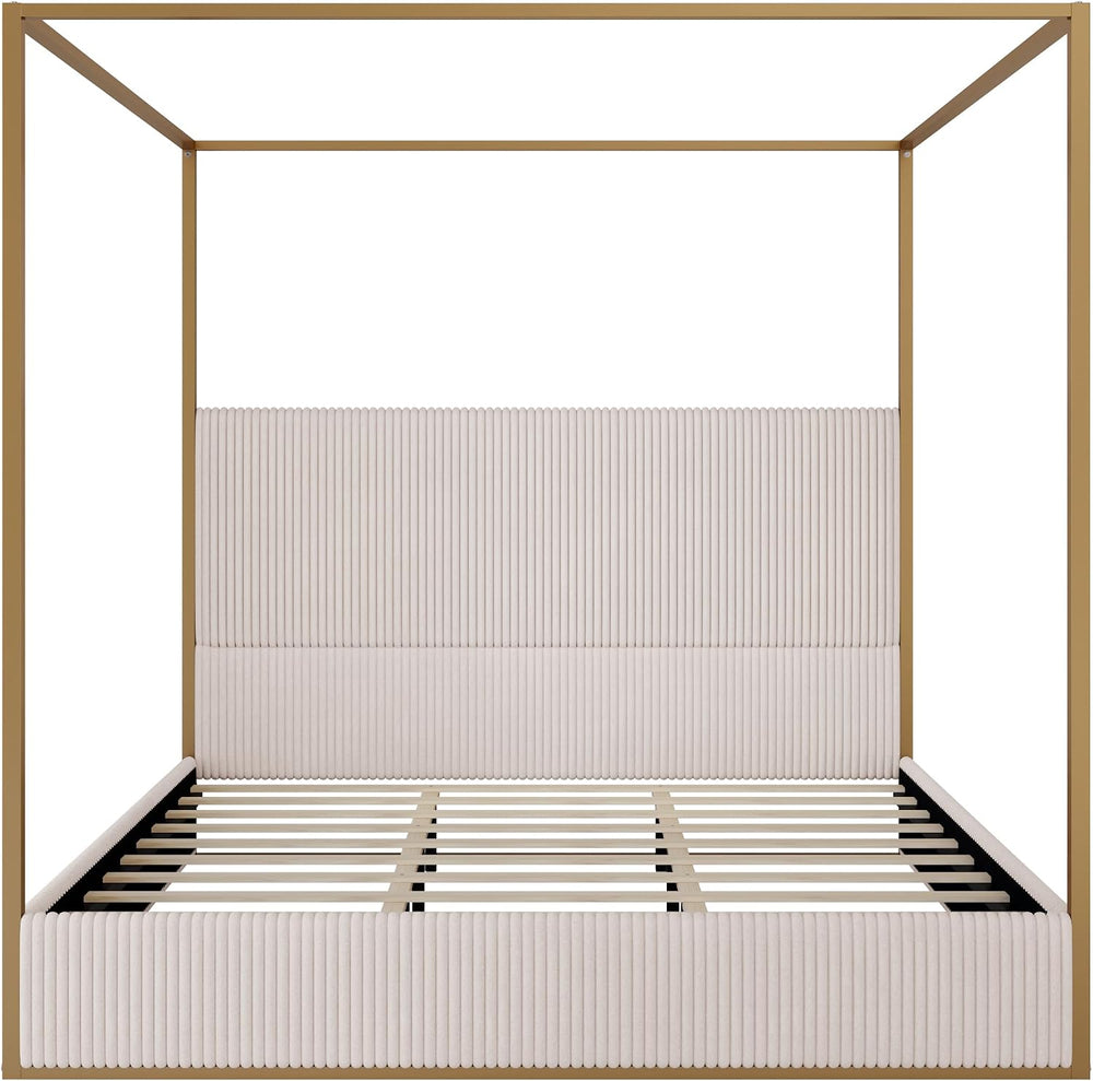 Modern Luxury 4-Poster Canopy Platform Bed King Size with Velvet Upholstered ...