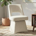 VKNOW Upholstered Swivel Dining Chairs, Modern Dining Room Chairs with Open Back, Chenille Fabric Kitchen Chairs for Dining Room, Living Room, Bedroom, Vanity, Beige(1 Pack)