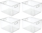 mDesign Plastic Storage Organizer Container Bin, Closet Organization for Hallway, Bedroom, Linen, Coat, and Entryway - Holds Clothing, Blankets, and Accessories, Ligne Collection, 4 Pack, Clear