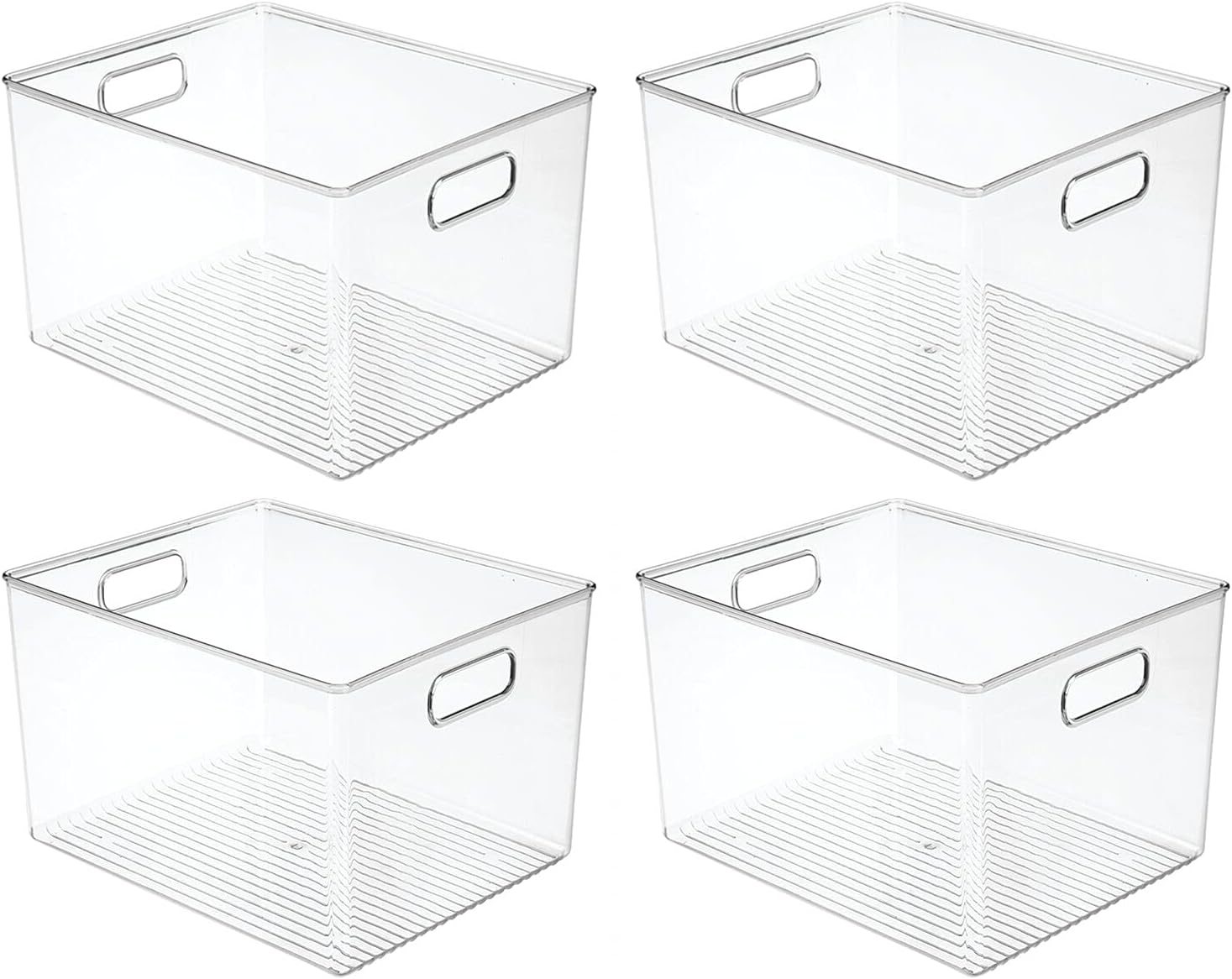 mDesign Plastic Storage Organizer Container Bin, Closet Organization for Hallway, Bedroom, Linen, Coat, and Entryway - Holds Clothing, Blankets, and Accessories, Ligne Collection, 4 Pack, Clear