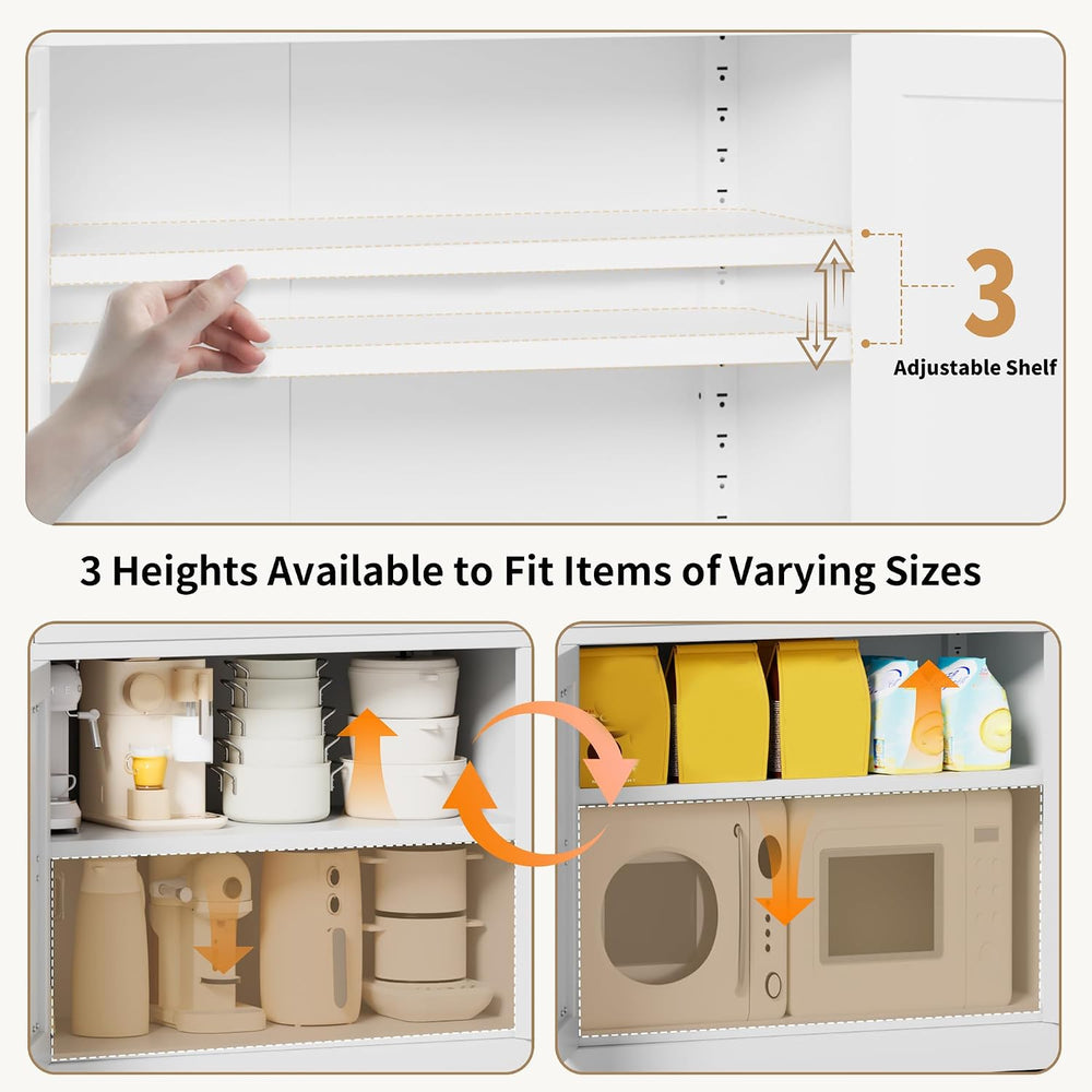 47.3 Inch White Metal Pantry Cabinet Freestanding Storage Organizer with 3 Ad...