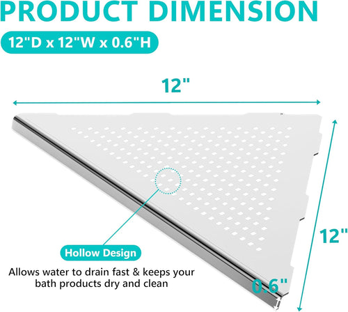 2 Pack Bathroom Corner Shelf, Recessed 12" Corner Shower Shelf, SUS304 Stainless Steel Triangular Wall Mount, No Drilling, Brushed Nickel