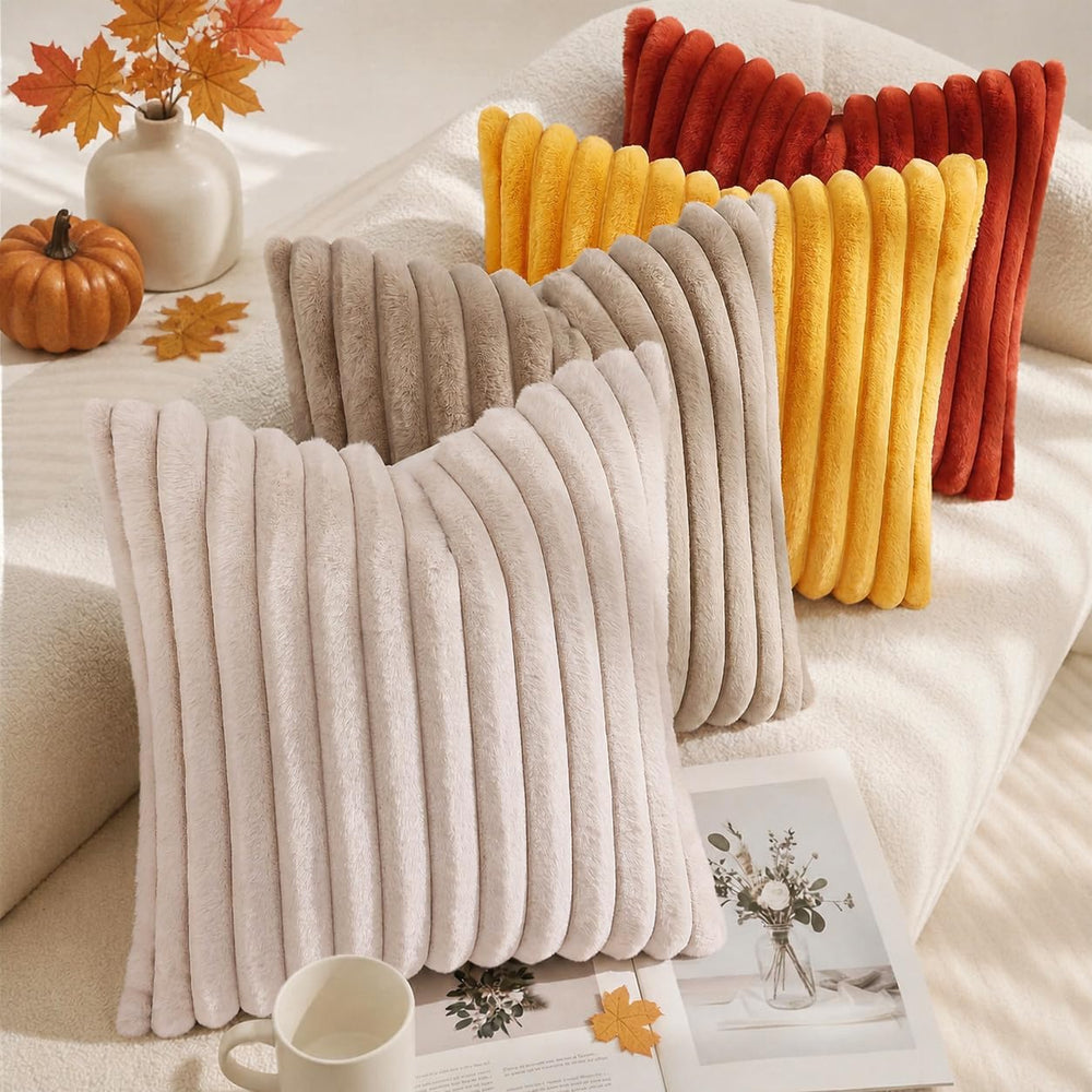 decorUhome Fall Faux Fur Throw Pillow Covers 26x26 Set of 2 Rust