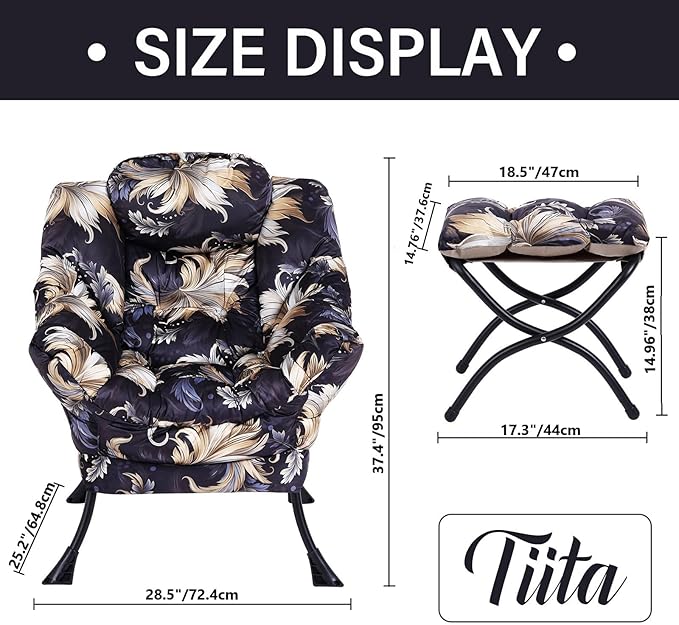 Tiita Lazy Chair with Ottoman, Modern Large Accent Lounge Chair, Leisure Sofa Armchair with Ottoman, Reading Chair with Footrest for Bedroom, Living Room, Dorm Rooms, Garden and Courtyard
