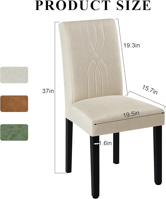 VECELO Upholstered Dining Chairs Set of 6, Modern Fabric and Solid Wood Legs & High Back for Kitchen/Living Room- Beige