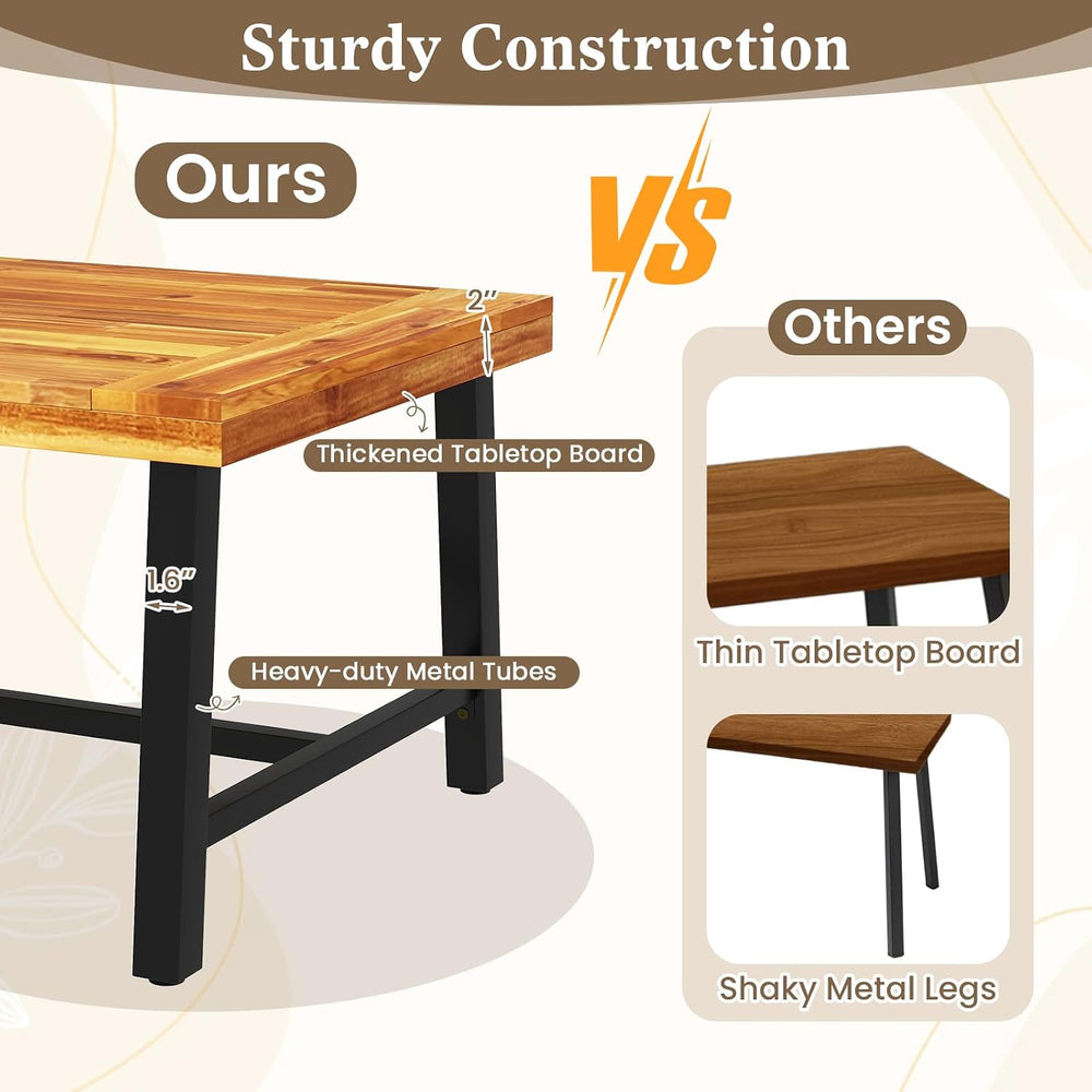 HAPPYGRILL Acacia Wood Patio Coffee Table, Outdoor Rectangular Center Table w...
