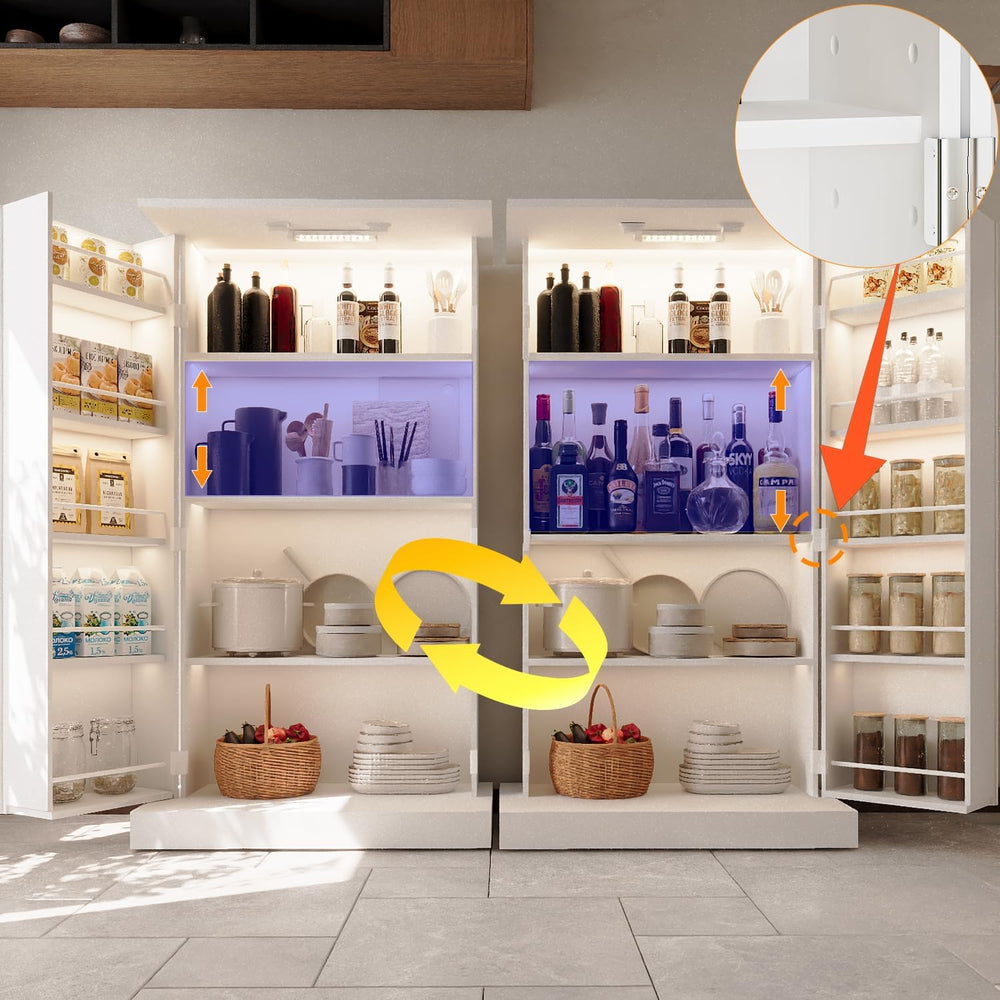 FJTJBSI 50" LED Kitchen Pantry Cabinet with 3 Adjustable Shelves and 2 D...