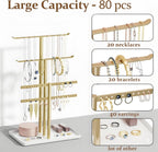 pickpiff Jewelry Stand Holder Organizer: 12.5" Tall Sturdy Hanger for 80 Pcs Jewelry, Gold Jewlery Tower for Necklace, Earring, Bracelet
