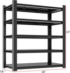 Metal Garage Shelving Unit, Heavy Duty 5-Tier Adjustable Storage Rack, Steel Shelving, 3020 lbs Capacity, Industrial Shelves for Heavy Tools and Equipment, Ideal for Garage, Basement, Black, 63"