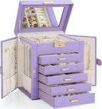 TORIBIO Large Jewelry Box for Women, Leather Jewelry Organizer with Mirror & Lock, 6-Tier Jewelry Storage Case for Girls/Women/Mothers, Necklace Earring Bracelets Holder Organizer