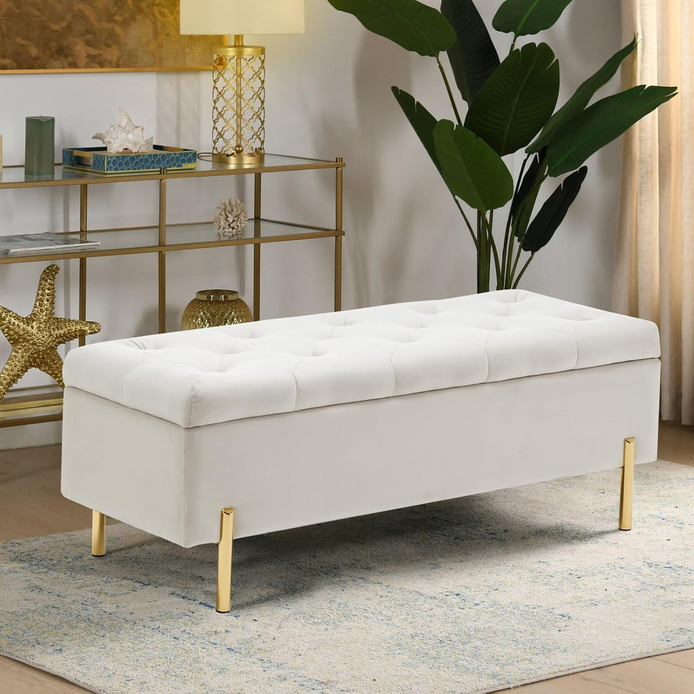 Velvet Storage Bench Ottoman,Versatile Seating with Hidden Storage,End of Bed...
