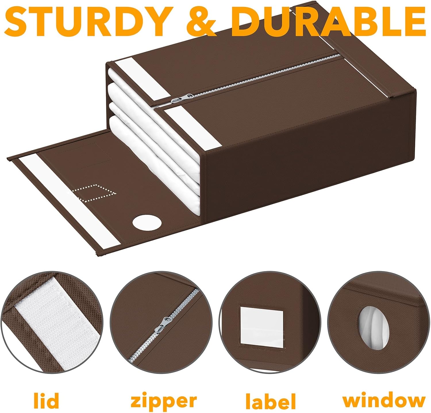 SpaceAid 3 Pack Bed Sheet Organizers and Storage, Foldable Sheet Organizer for Linen Closet, Sheets Set Folder Keeper with Window XL (Queen & King Size) Bedding Container (Brown, 3 Pack)