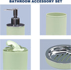 CERBIOR Bathroom Accessories Set Bath Ensemble Includes Soap Dispenser, Toothbrush Holder, Toothbrush Cup, Soap Dish for Decorative Countertop and Housewarming Gift (Apple Green)
