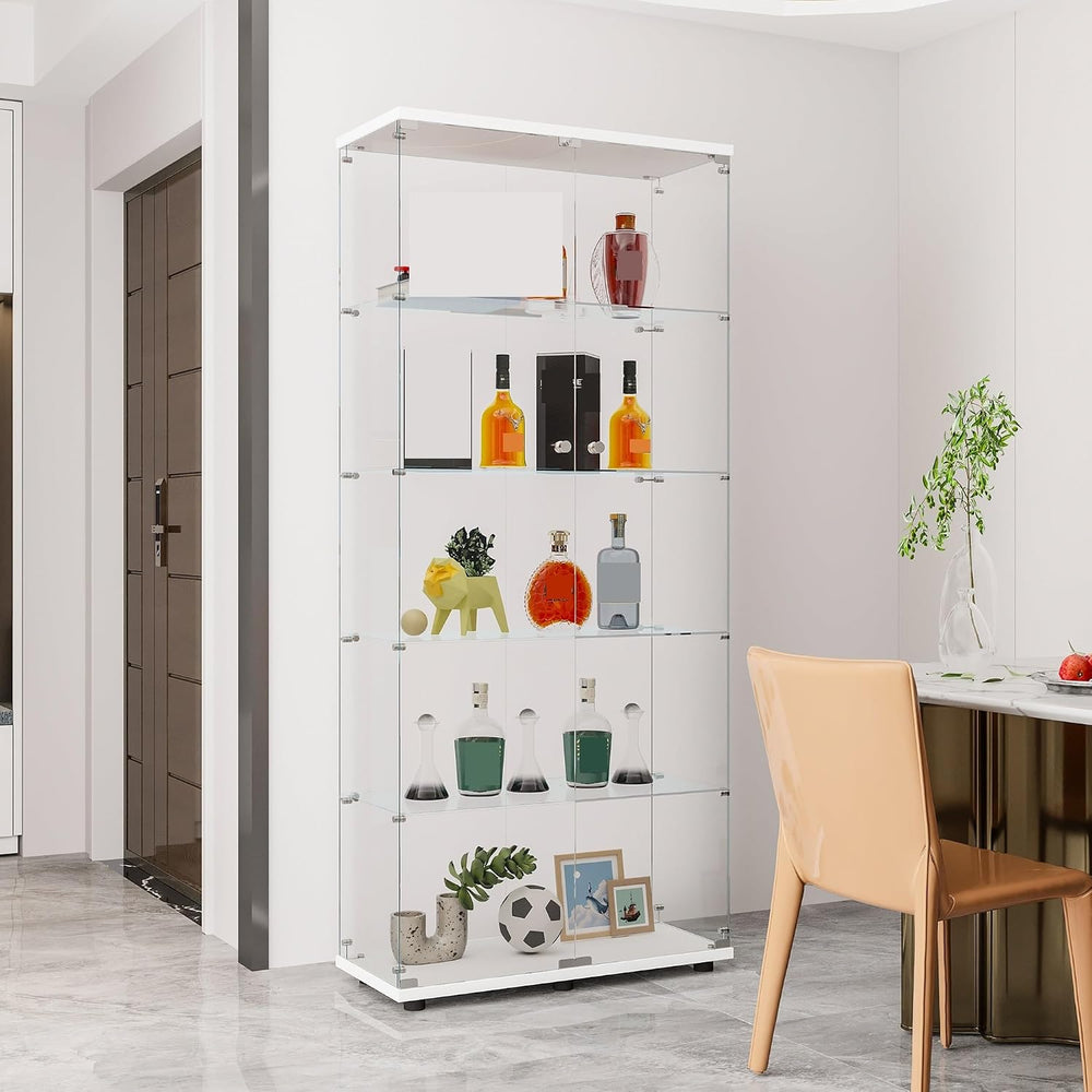 Glass Display Cabinet with 5 Shelves Double Door, Cabinets for Living Room, B...