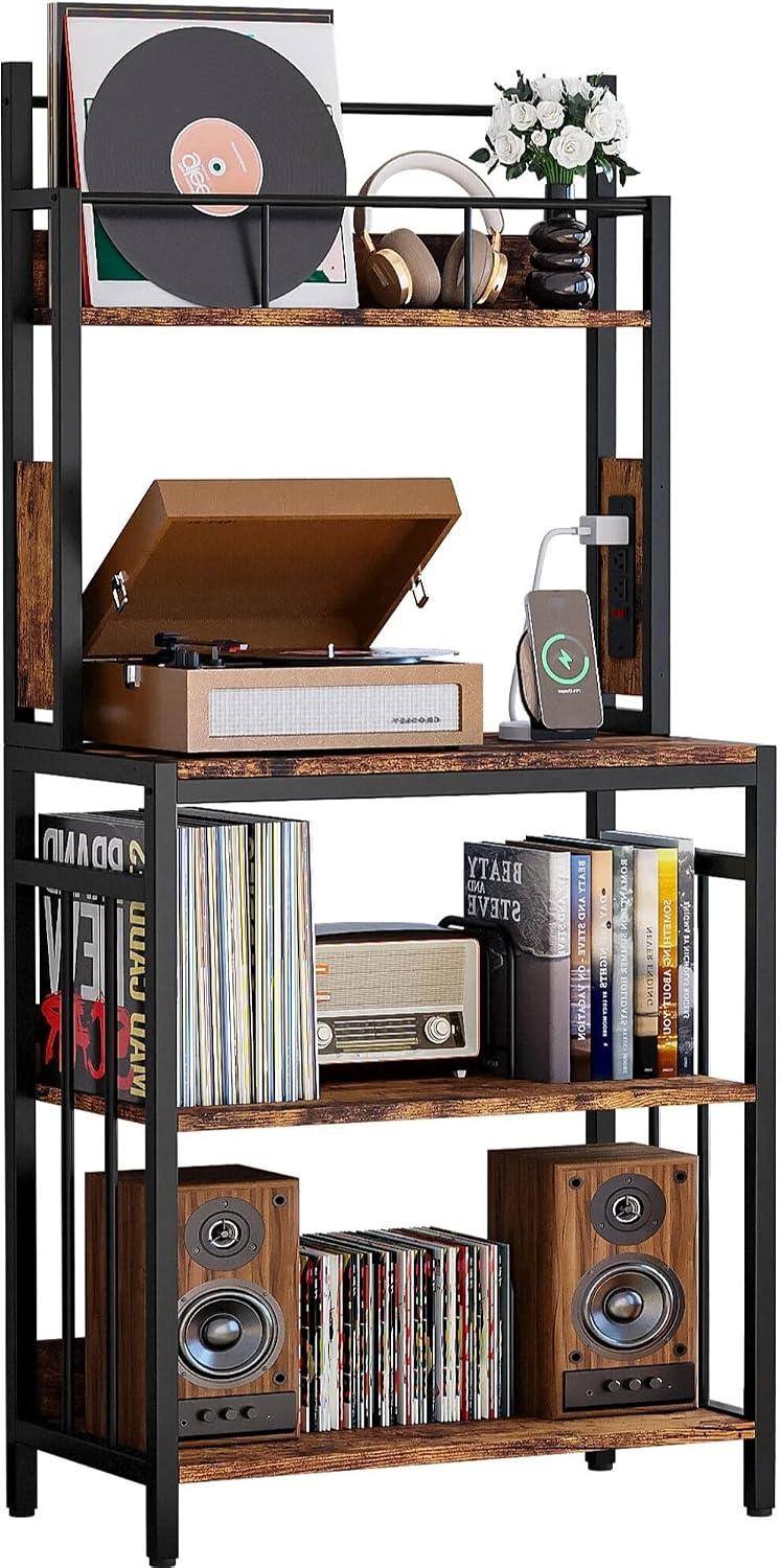 IRONCK Record Player Stand with Storage, Turntable Stand for Living Room | 2-...