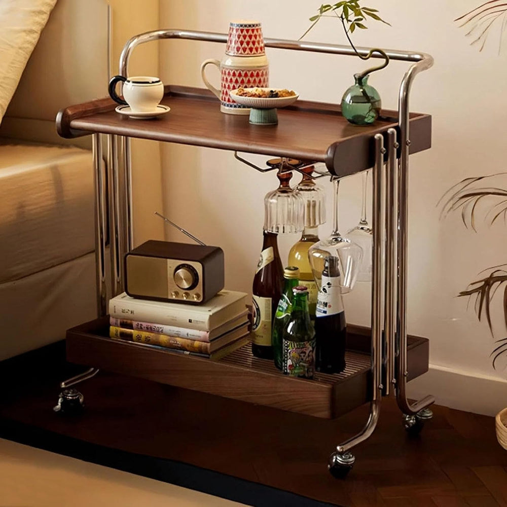 Solid Wood Tv Tray Side Tables with Tempered Glass and Metal Frame,Small Snac...