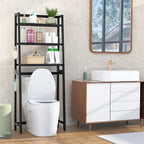 VASMIA Over The Toilet Storage,Bamboo 3-Tier Bathroom Organizer Over Toilet Storage Cabinet,Freestanding Space Saver with 3 Hooks Black