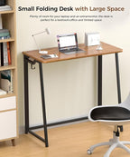 Folding Desk Small Foldable Desk for Small Space, 31.5 Inches Writing Computer Desks in Study, Home Office Foldable Office Desks for Bedroom, Rustic
