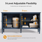 RoyalCraft Buffet Sideboard Table 2 pcs, 59'' Mid Century Modern Console Table, Media Cabinet with 4 Doors, Accent Cabinet Wood Sideboard, for Entryway, Living Room, Dining Room, Navy Blue