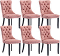 Pink Velvet Dining Chairs Set of 6, Upholstered Dining Room Chairs with Back Ring Pull Trim and Solid Wood Legs, Tufted Wingback Kitchen Chairs for Dining Room,Living Room,Kitchen(Pink)