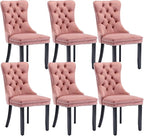 Pink Velvet Dining Chairs Set of 6, Upholstered Dining Room Chairs with Back Ring Pull Trim and Solid Wood Legs, Tufted Wingback Kitchen Chairs for Dining Room,Living Room,Kitchen(Pink)