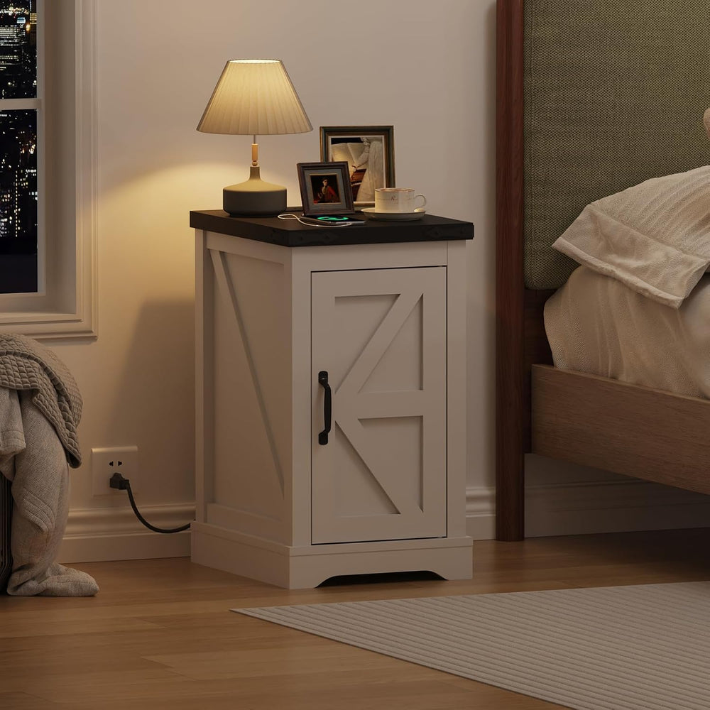 Farmhouse End Table with Charging Station & 2 USB-c Ports | Modern Bedsid...