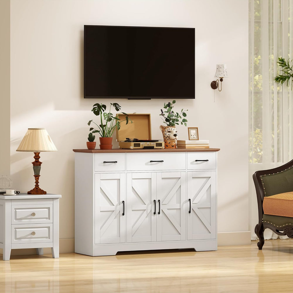 HOMCOM 47" Sideboard Buffet Cabinet, Farmhouse Credenza with Soft-Close ...