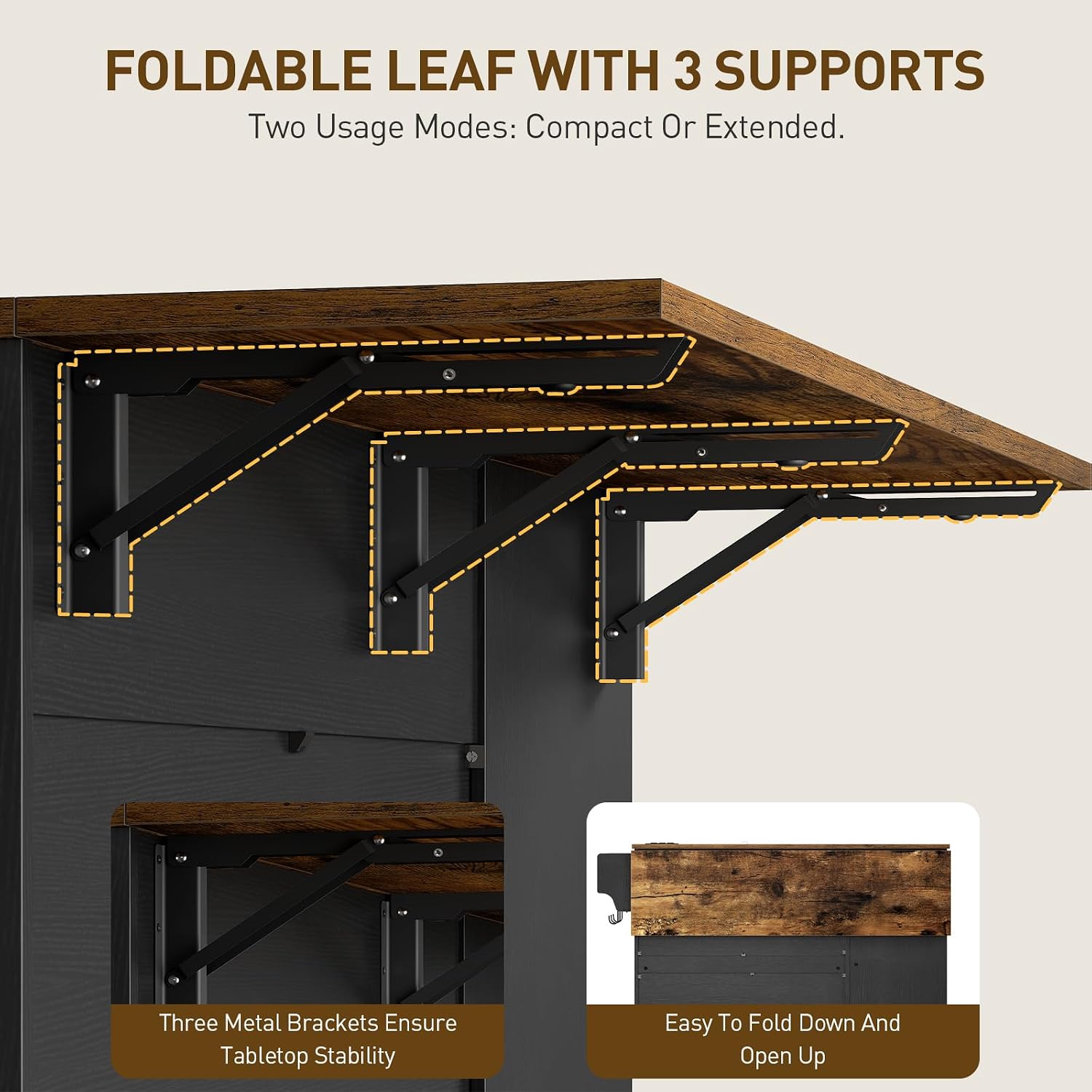 RALGEND Kitchen Island with Power Outlet & Drop Leaf, Kitchen Rolling Island with Rotating Organizer, Kitchen Island Cart with Storage Cabinet, Mobile Island Table for Kitchen, Black and Rustic Brown