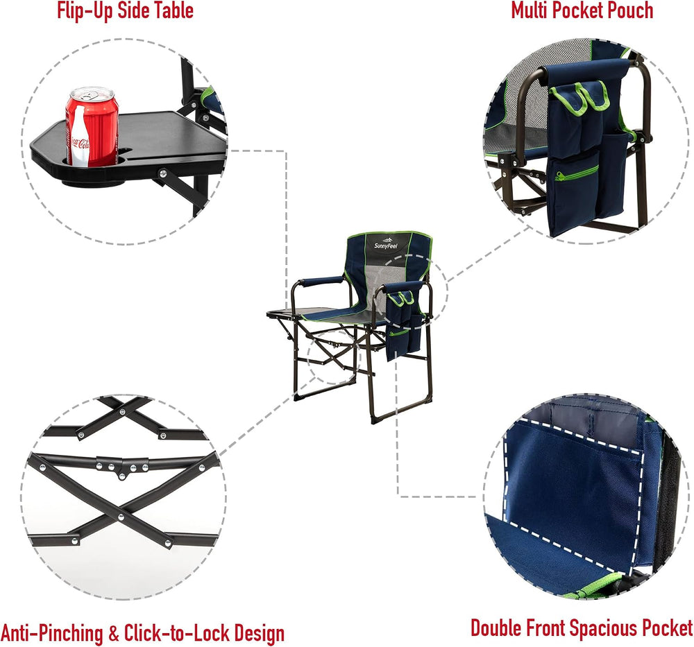 SUNNYFEEL Oversized Camping Chair Portable Directors Chairs with Side Table |...