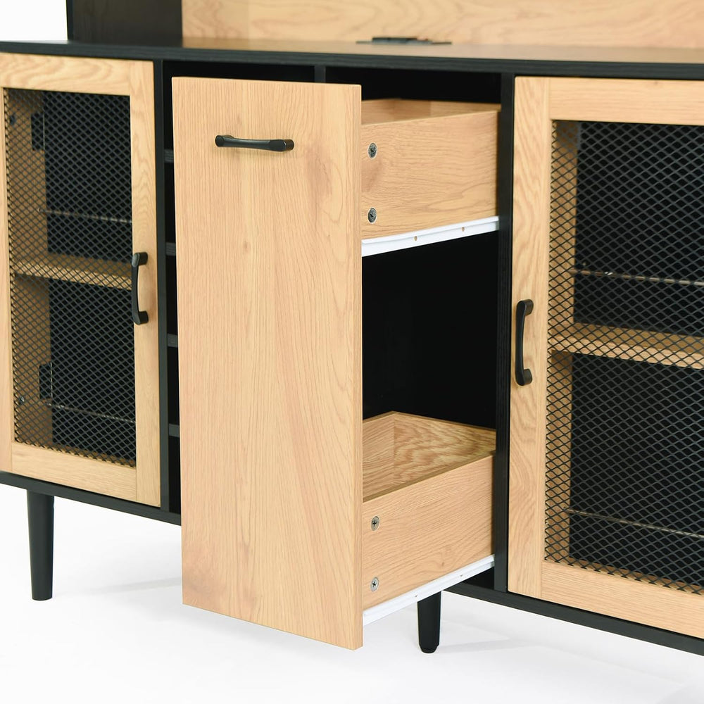 59" Freestanding Kitchen Sideboard, Buffet Sideboard with Wine Rack, Sto...