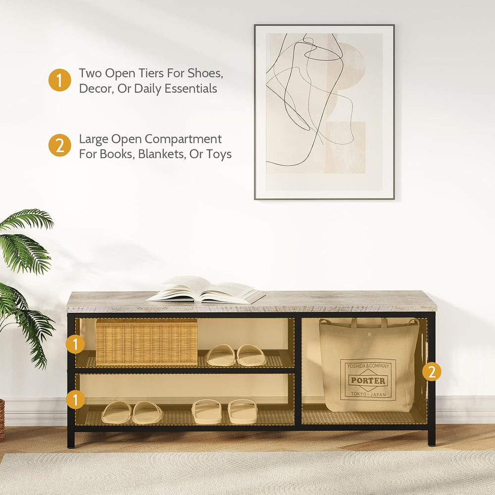 Entryway Storage Bench with Shoe Rack, 47.2" Wide Hallway Bench with Sea...