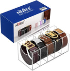 NIUBEE Belt Organizer, Acrylic Belt Storage Holder for The Closet, 5 Compartments Display Case for Tie and Bow Tie