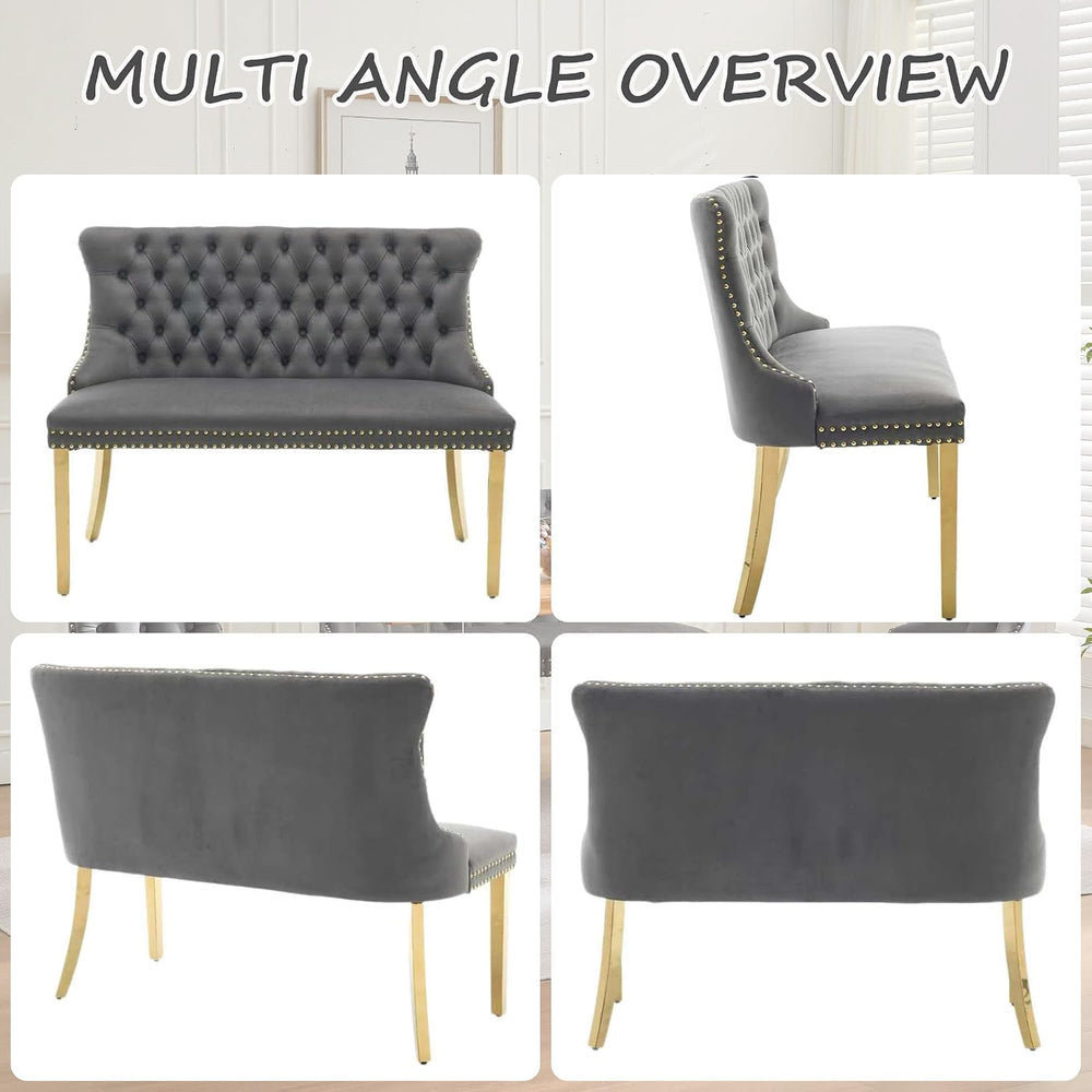 Velvet Upholstered Dining Bench with Back, 45.6'' Tufted Loveseat Ben...
