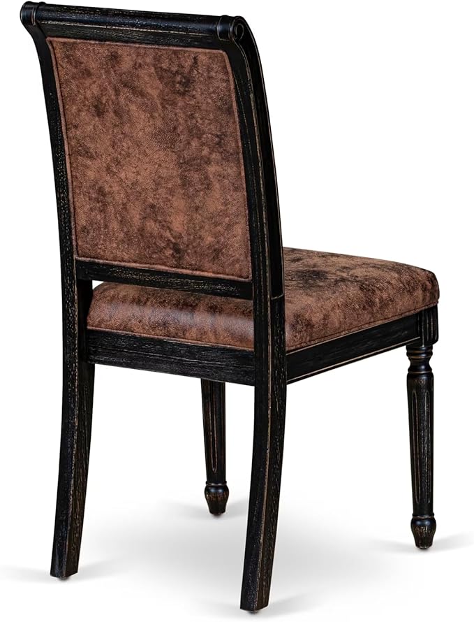 LKCY7-SBB-33 7-Piece Kitchen Table Set Consists of a Dining Table and 6 Brown Textured Polyester Fabric Dining Chairs with High Back - Sand Blasting Black Finish