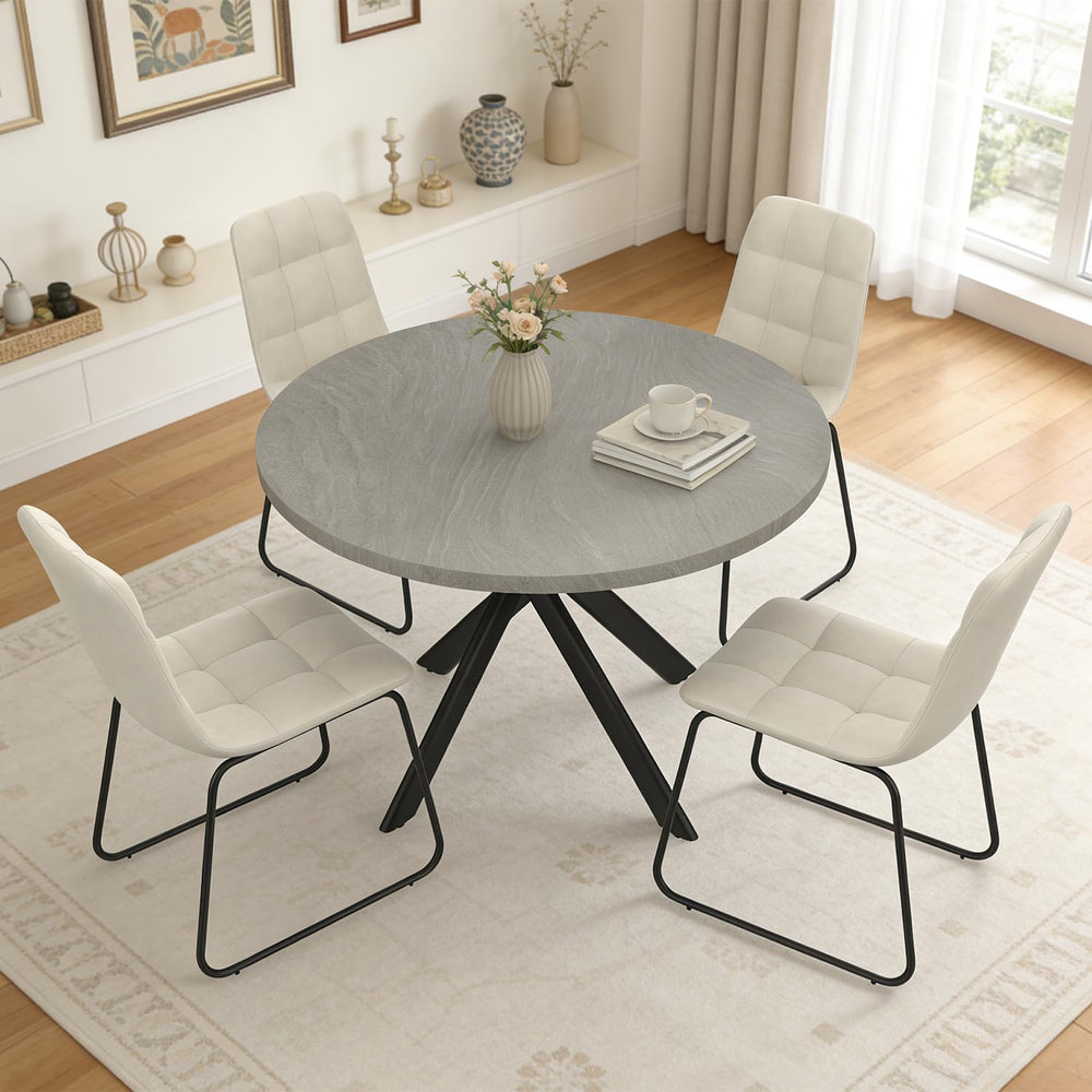 44" Round Dining Table Set for 4, Modern X-Shaped Metal Leg Table | Cush...