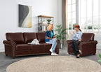 2 Piece Faux Leather Sofa Set,Modern Chair and Couch Sets with Storage,Mid Century Couch with Rivet Rolled Arm,Comfy Deep Seat Sofa,Furniture for Living Room,Office(Armchair+3 Seater,Burgundy)