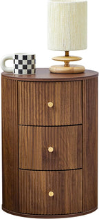 Fully Assembled Round End Table with 3 Storage Drawers, 15.75”Mid Century Side Table for Living Room, 3 Drawers Nightstand for Bedroom, Circle Sofa Bedside Table (Walnut-1 pc)