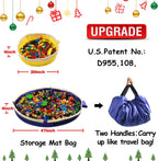 Toy Storage Mat Bag by Drawstring for Lego - Play Mat Bag Toy Storage Container for Kids with Cap can as Gift (2Pcs = Big Blue + Mini Yellow)