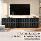 Yechen 118" Black Sideboard Buffet Cabinet with Storage, Modern Credenza with 3D Geometric Pattern Doors & Adjustable Shelves, Accent Wood Media Console Table for Living Room, Kitchen/2 Pieces