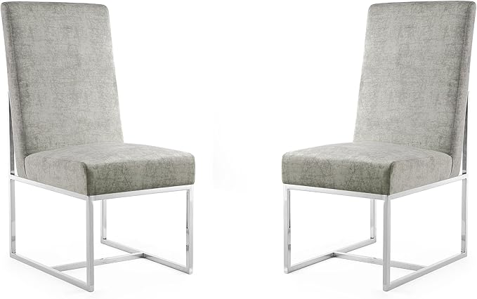 Manhattan Comfort Element Modern Velvet Dining Chairs, High Density Foam, Chrome Finish Stainless Steel Frame, High-Back, Fully Assembled Industrial Chic Accent Furniture, Set of 2, Steel