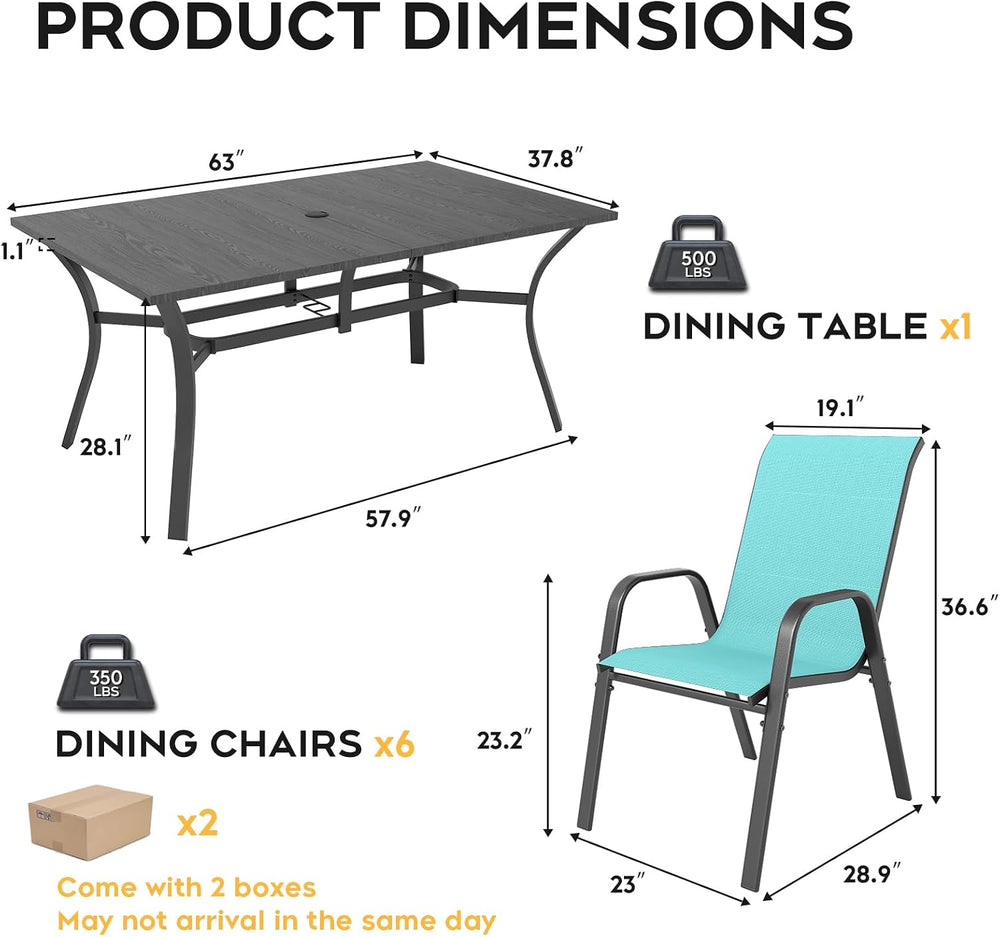 Outdoor Dining Set for 6, 7pcs Patio Table and Chairs Set with Adjustable Umb...