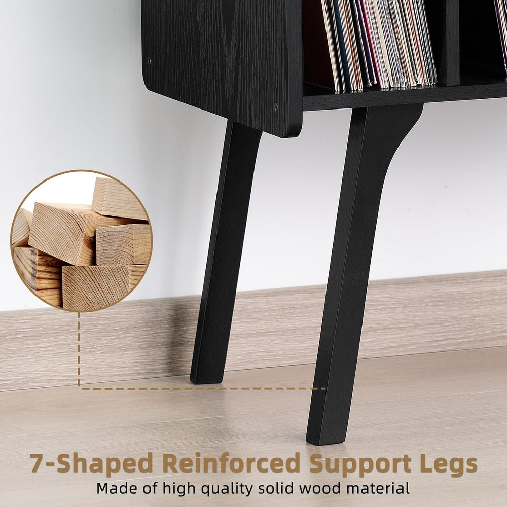 LELELINKY Record Player Stand, Black Vinyl Record Storage Table, 4 Cabinet | ...
