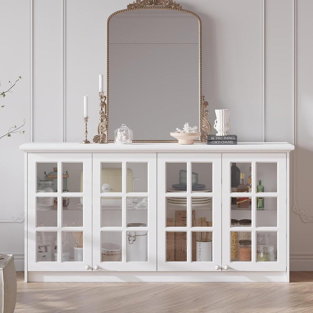 Timechee Large Cupboard, Modern Kitchen Food Pantry Storage Cabinet, White Ha...