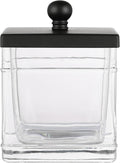 Clear Transparent Hotel Style Apothecary Tempered Glass Canister Jar W/ Matte Black Metal Lid Cover, Classic Countertop Organizer for Cotton balls/pads, Floss Picks, Makeup Storage