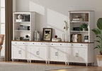 WAMPAT Entertainment Center with Bookshelves for TVs up to 75", Farmhouse Wall Unit TV Stand with 8 Doors & 4 Drawer, Media Console Table for Living Room, Bedroom & Home Theater, Off White