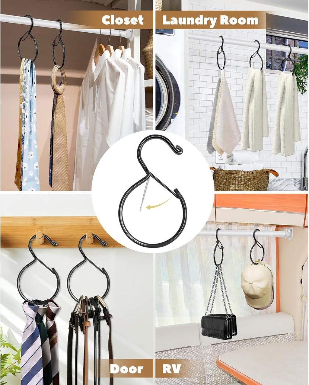 Belt Hanger - S Shaped Metal Organizer, Tie Belt Hook Closet Organization, Maximizes Storage with Sturdy Design, Closet Organizer for Scarves, Belts, Purses, and Accessories