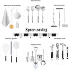 2 Pack Mop and Broom Holder Wall Mount, 5 Racks and 4 Hooks Broom Organizer Storage Tool Racks Stainless Steel Heavy Duty Hooks Self Adhesive Solid Non-slip for Home Kitchen Garden Laundry Garage