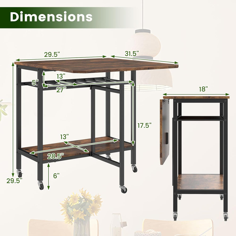 Giantex Folding Dining Table with 5 Wheels, Extendable Bar Tables with Wine R...